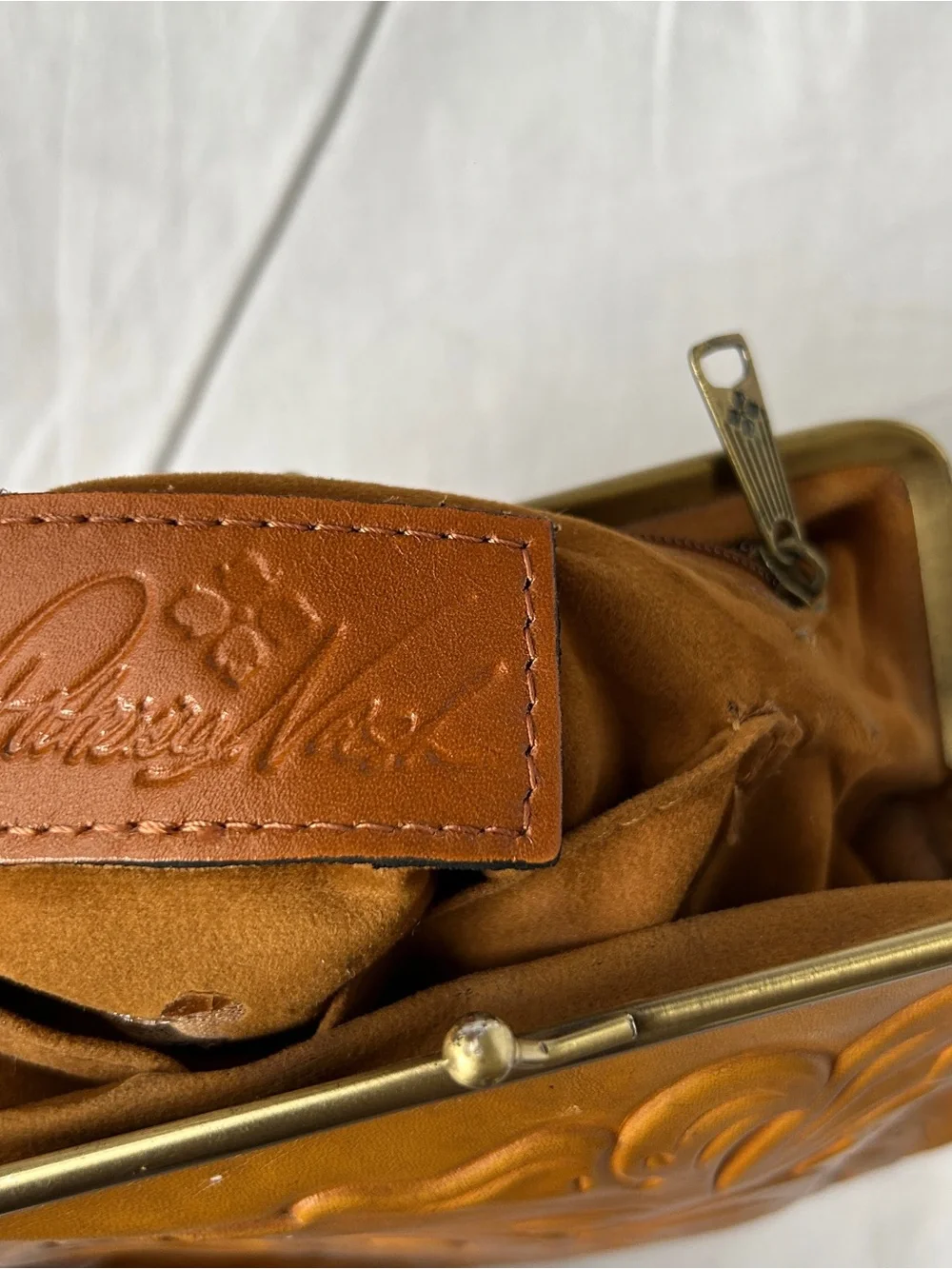 Patricia Nash 100% full-grain tan Italian leather small clutch